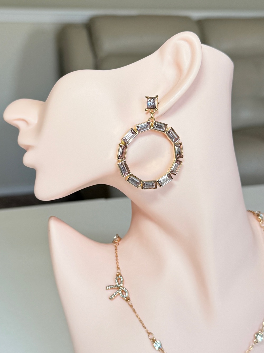 Gold-Tone Crystal Hoop Drop Earrings - Women Jewelry